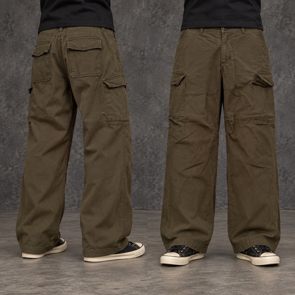 Olive Green Y2K Baggy Cargo Pants (28x28)